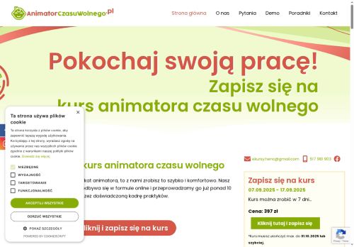 Online/internetowy kurs na animatora czasu wolnego.