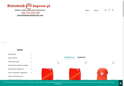 Odzież i sprzęt do ratownictwa wodnego, sprzęt na basen i kąpielisko