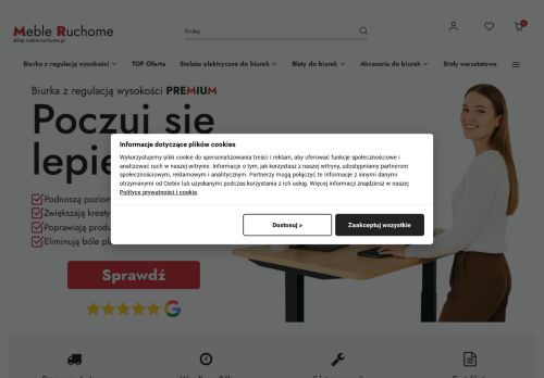 Meble ruchome, stelaże biurek z regulacją wysokości